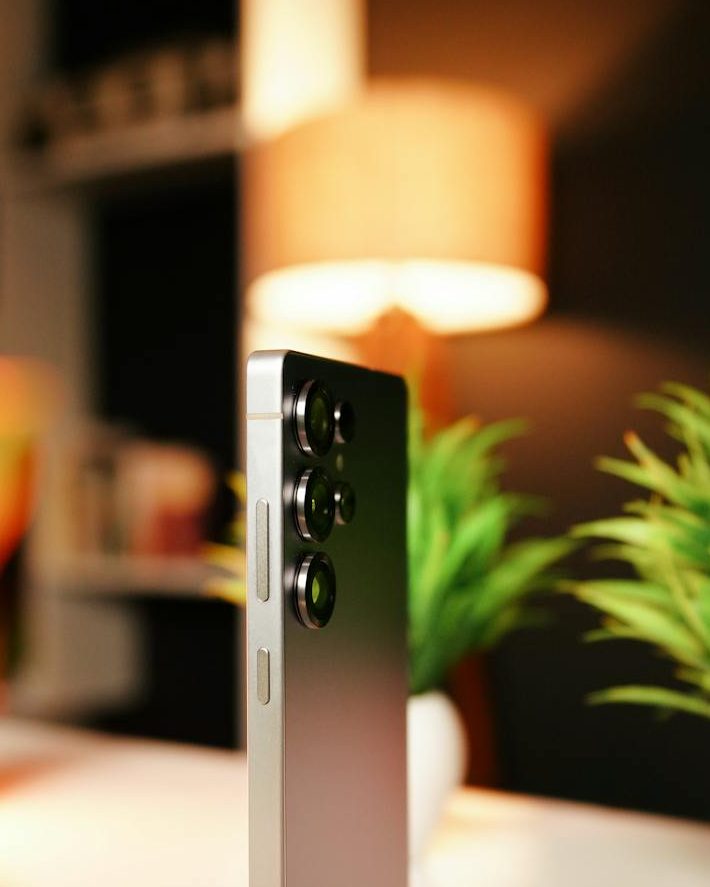 sleek smartphone display with indoor ambiance